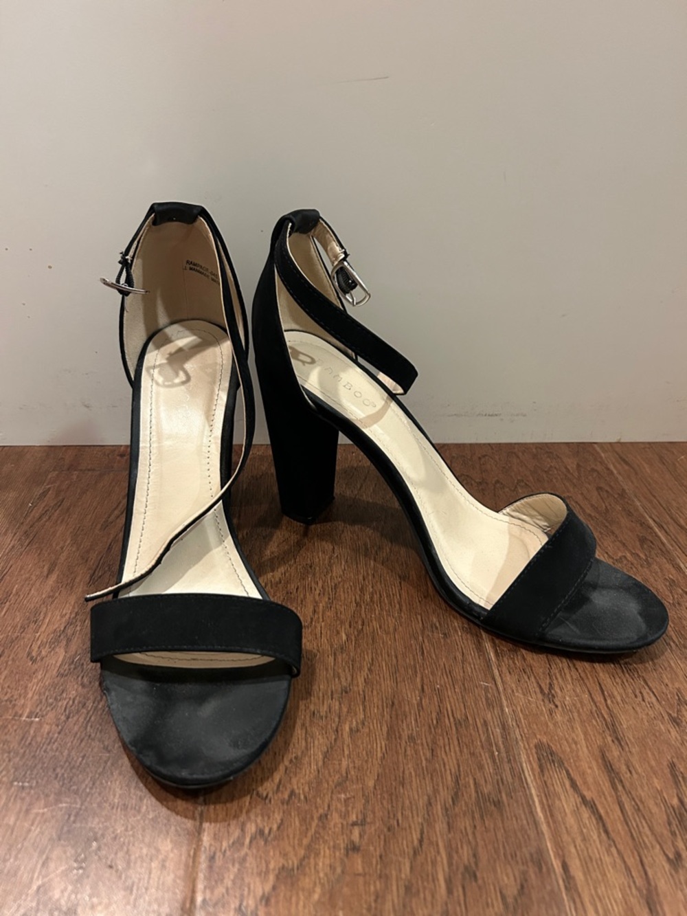 BAMBOO Black Suede Ankle-Strap Block Heels